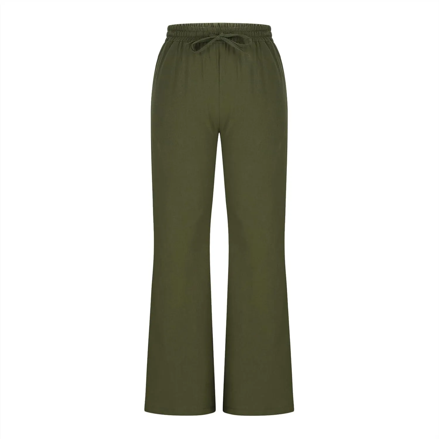 Women Cotton Linen Flare Pants Summer Drawstring Bootcut Trousers Boho Beach Lightweight Slacks Ladies Travel Clothes