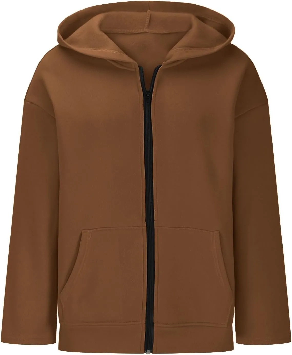 Women Full Zipper Oversized Hooded Sweatshirts Long Sleeve Drop Shoulder Hoodies Trendy Casual Pullover Y2K Clothes
