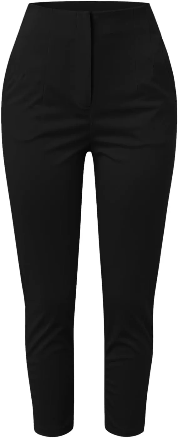Women High Waist Cropped Work Pants Solid Zipper Trouser Pant Casual Baggy Elastic Waist Trouser Wide Leg Pant with