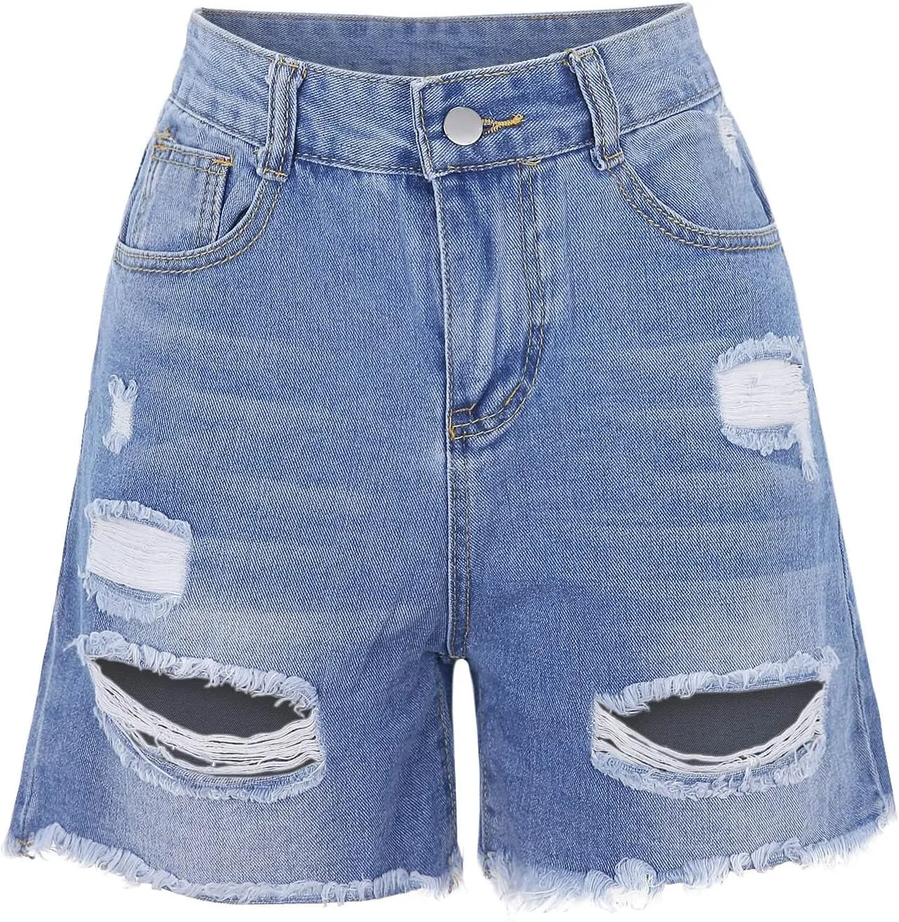 Women High Waisted Shorts Skinny Stretchy Denim Short Casual Summer Frayed Raw Hem Distressed Ripped Short Jeans