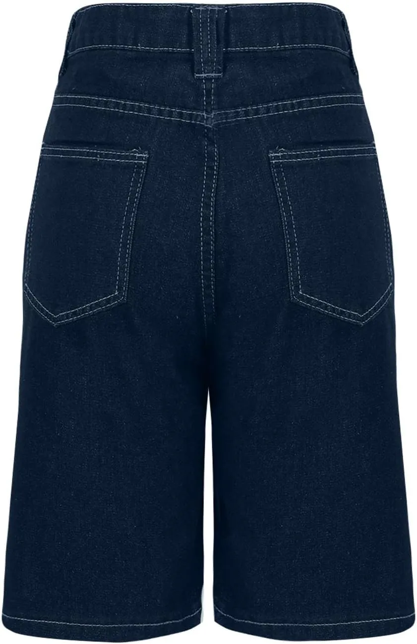 Women Jorts Baggy Jeans Solid Color Casual Outfits Mid-Low Waisted Denim Y2K Shorts Summer Hot Short Pants Streetwear