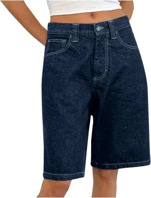 Women Jorts Baggy Jeans Solid Color Casual Outfits Mid-Low Waisted Denim Y2K Shorts Summer Hot Short Pants Streetwear
