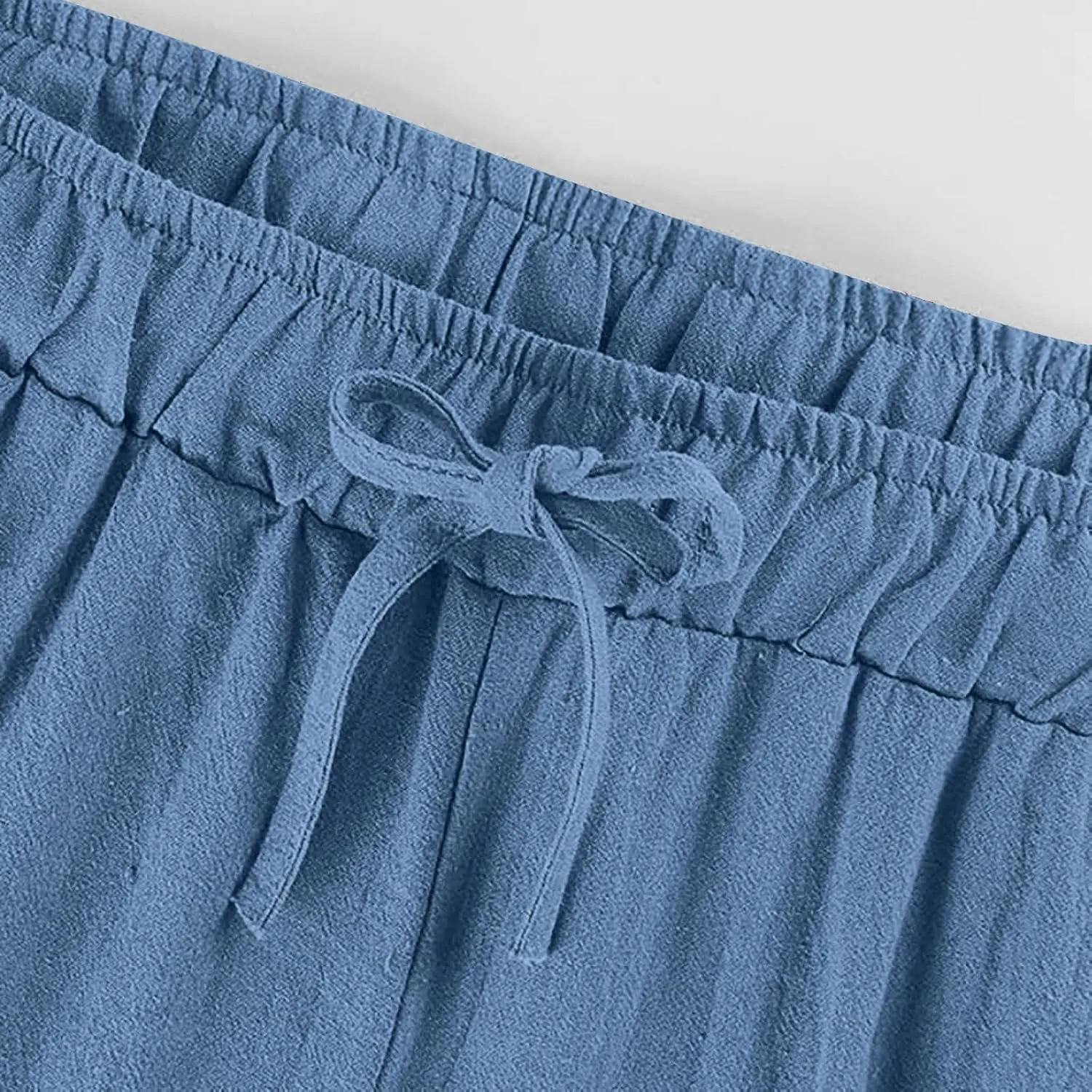 Women Linen Pants Lounge Casual Cotton Linen Summer Palazzo Pants Loose Flowy Wide Leg Beach Trousers with Pockets