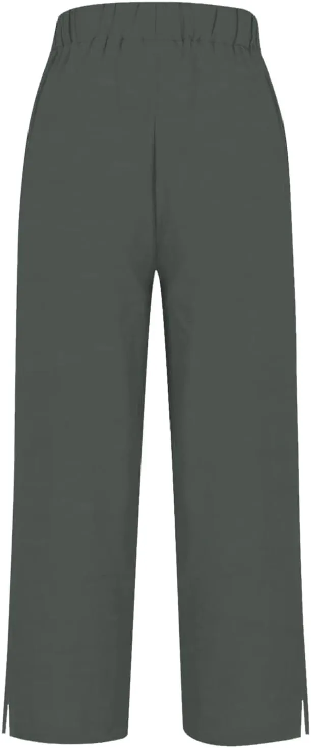 Women Linen Pants Solid Elastic Pants Long Drawstring Linen Women Waist Cotton Casual Slit Trouser Legs Slacks for