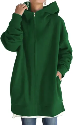 Women Loose Hoodie Fall Oversized Fashion Sweatshirts Long Sleeve Zip Up Hooded Jacket Coat with Pockets