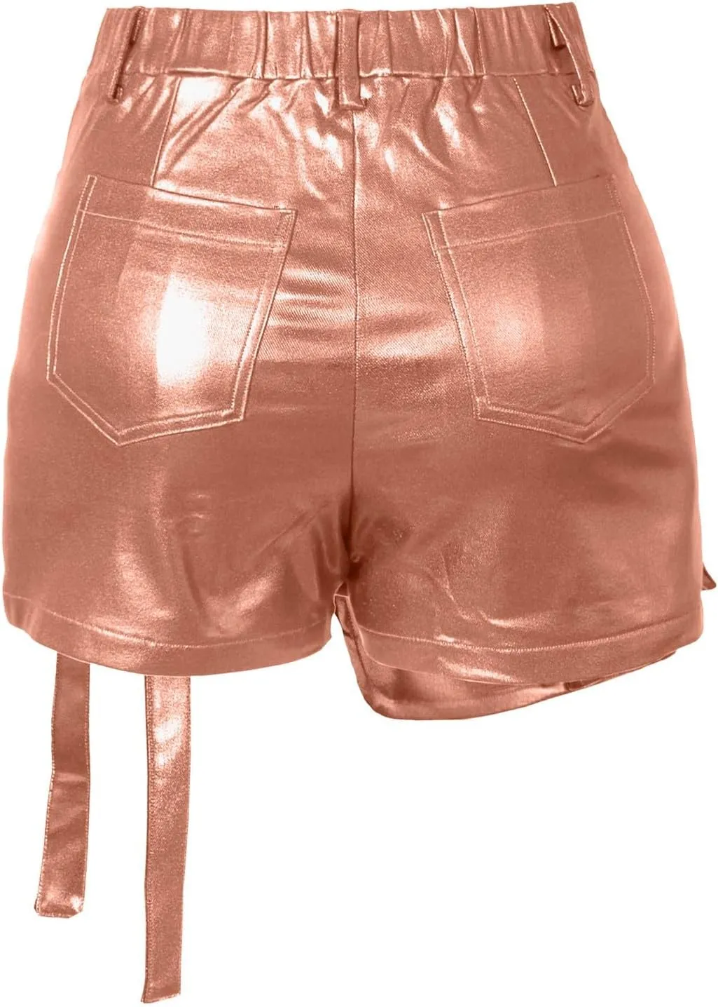 Women Metallic Cargo Leather Shorts Metallic High Waisted Irregular Split Sexy Rave Asymmetrical Streetwear Skorts
