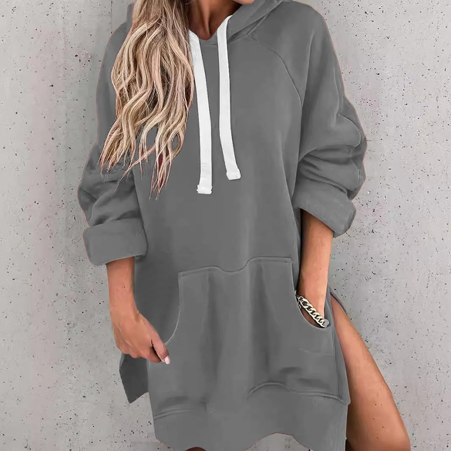 Women Oversized Hoodie Dress Pullover Long Sleeve Winter Front Pocket Sweatshirt Fall Tops Casual Maxi Loungewear