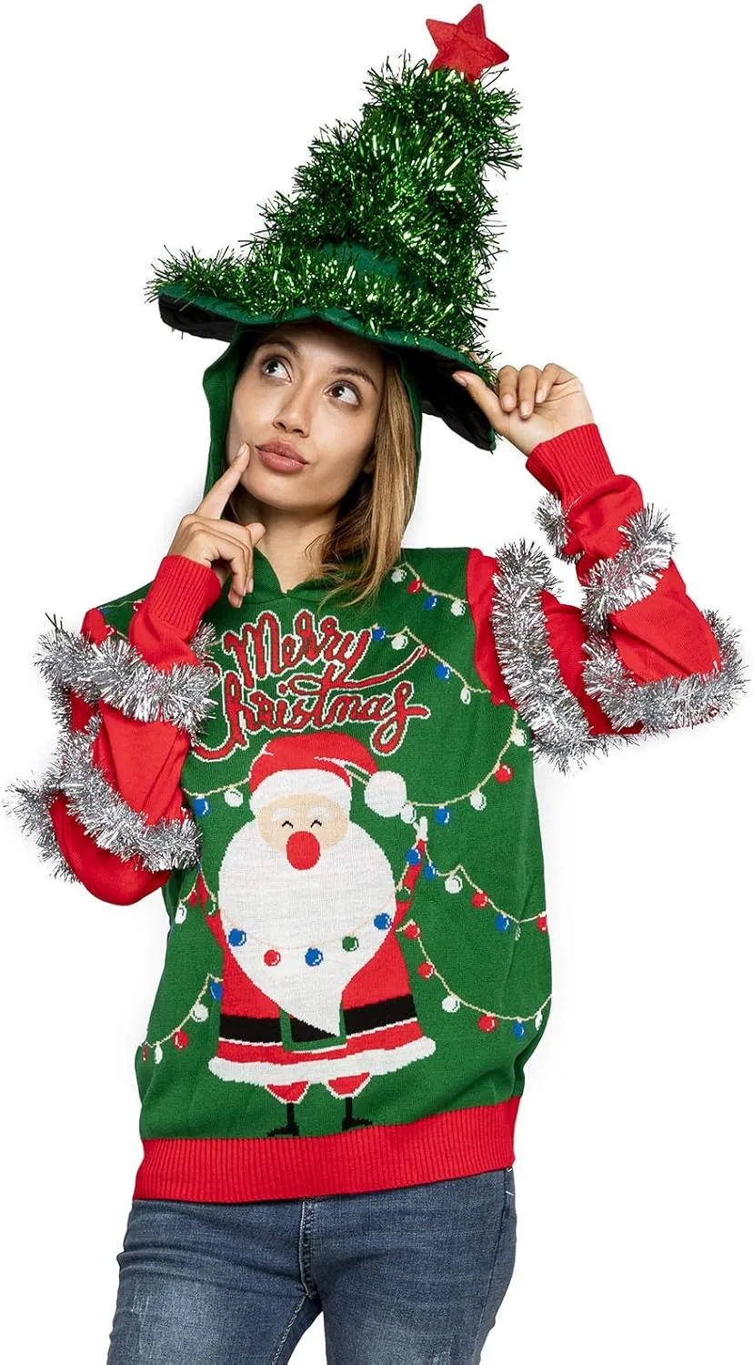 Women Ugly Christmas Hoodie for Adult Men`s Unisex Xmas Hooded Sweater Pullover for Party Festive