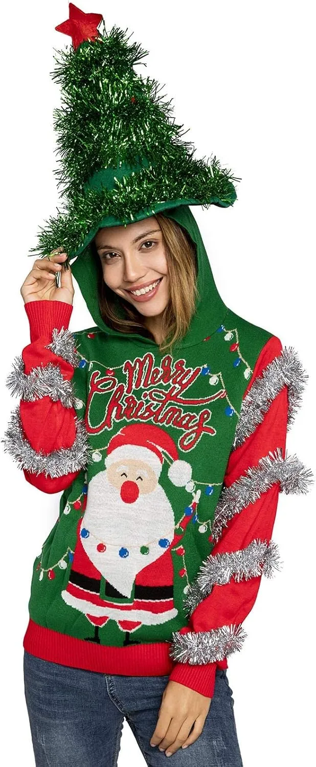 Women Ugly Christmas Hoodie for Adult Men`s Unisex Xmas Hooded Sweater Pullover for Party Festive
