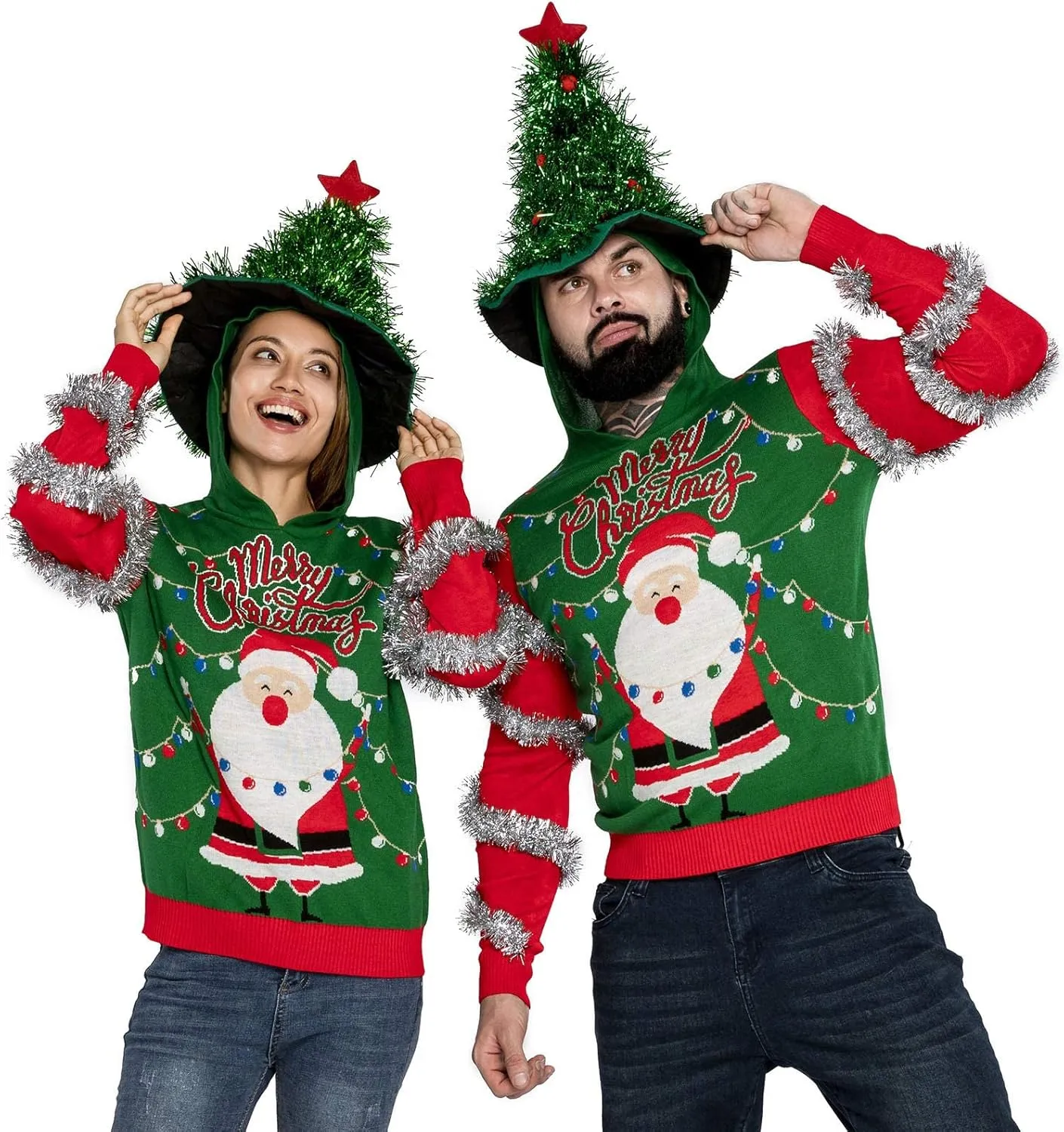 Women Ugly Christmas Hoodie for Adult Men`s Unisex Xmas Hooded Sweater Pullover for Party Festive