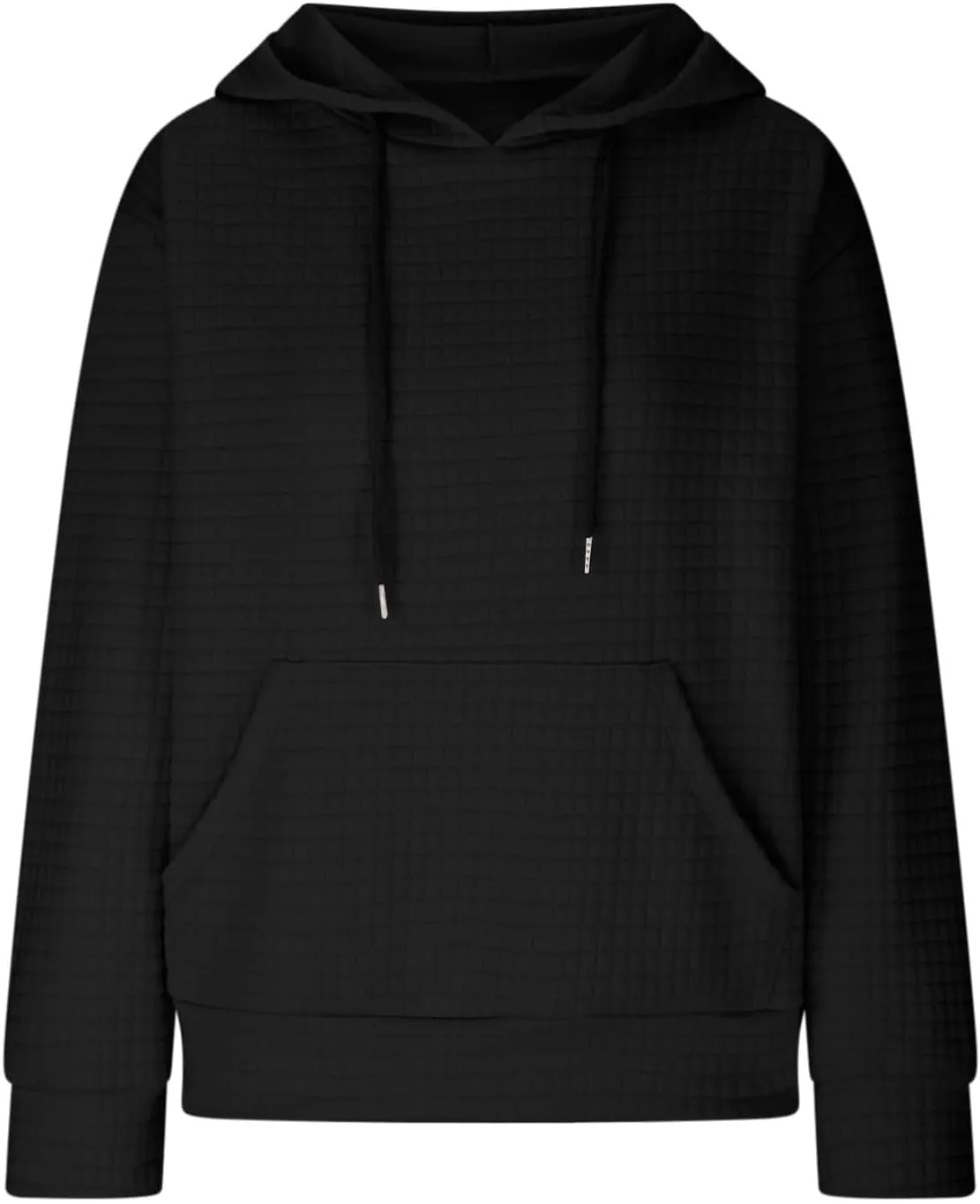 Women Waffle Plaid Knit Y2K Hoodie Drawstring Lightweight Oversized Sweatshirt Comfy Cute Pullover Streetwear Hoodies