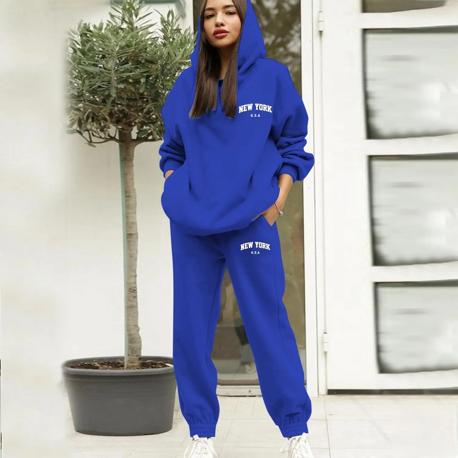 Womens 2 Piece Outfits Lounge Half Zip Hoodie Sweatsuit Sets Oversized Sweatshirt Baggy Fall Fashion Sweatpants 2025