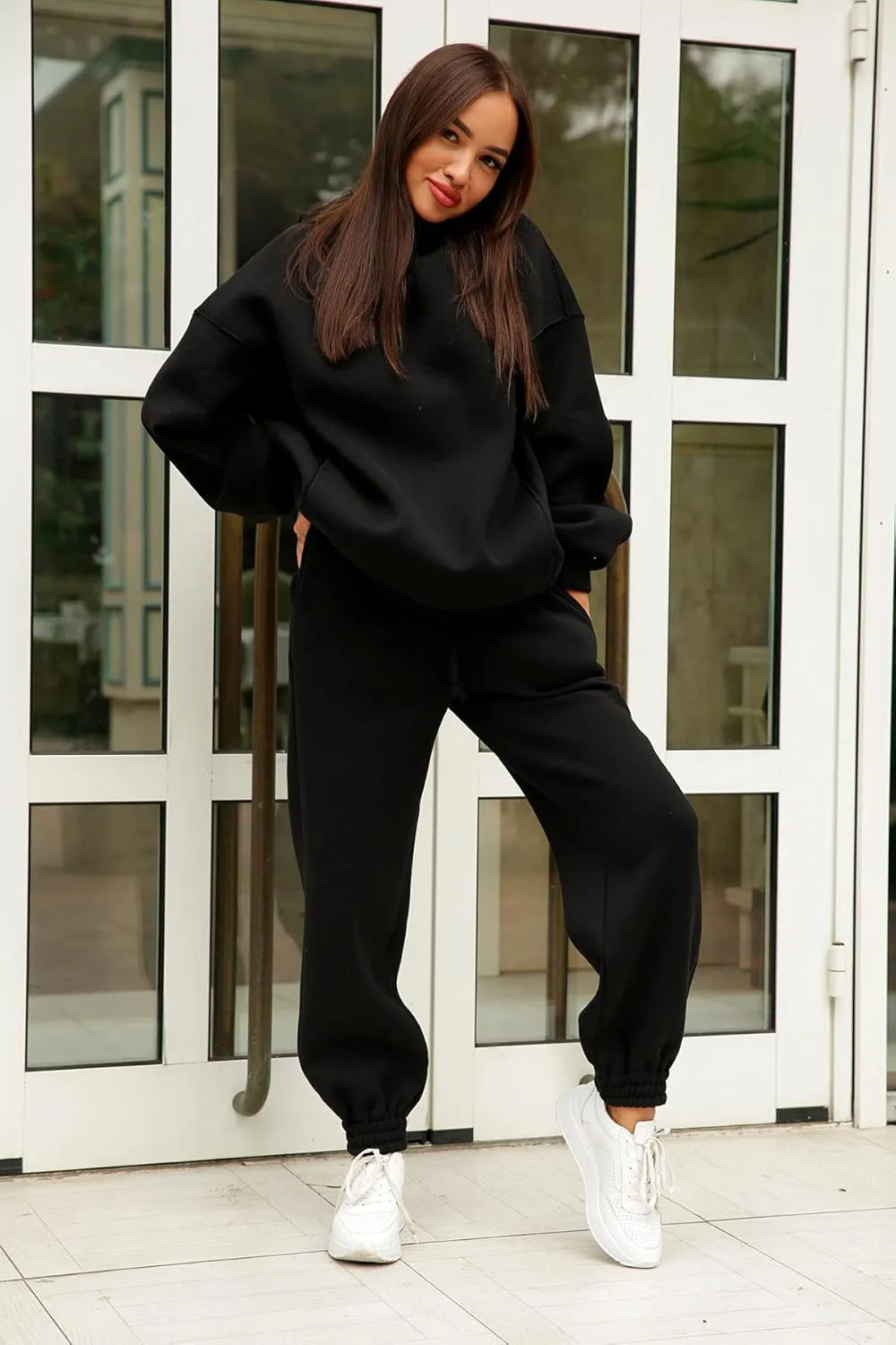 Womens 2 Piece Outfits Sweatsuit Oversized Lounge Sets Sweatshirt Baggy Sweatpants Casual Hoodies with Pockets