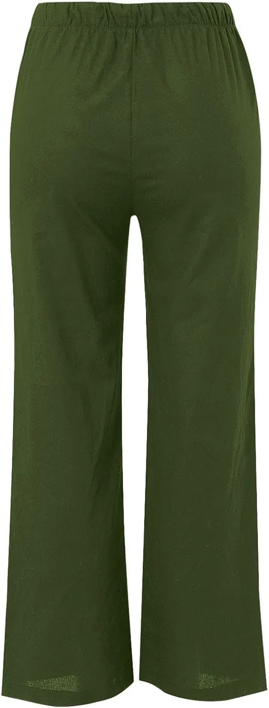 Women's 2025 Summer Linen Palazzo Pants High Waisted Flowy Wide Leg Beach Pants Palazzo Lounge Pant Trousers with Pocket