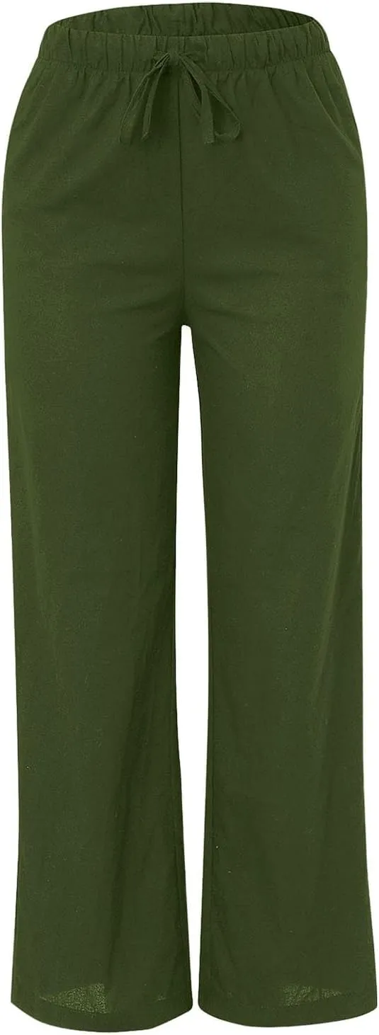 Women's 2025 Summer Linen Palazzo Pants High Waisted Flowy Wide Leg Beach Pants Palazzo Lounge Pant Trousers with Pocket