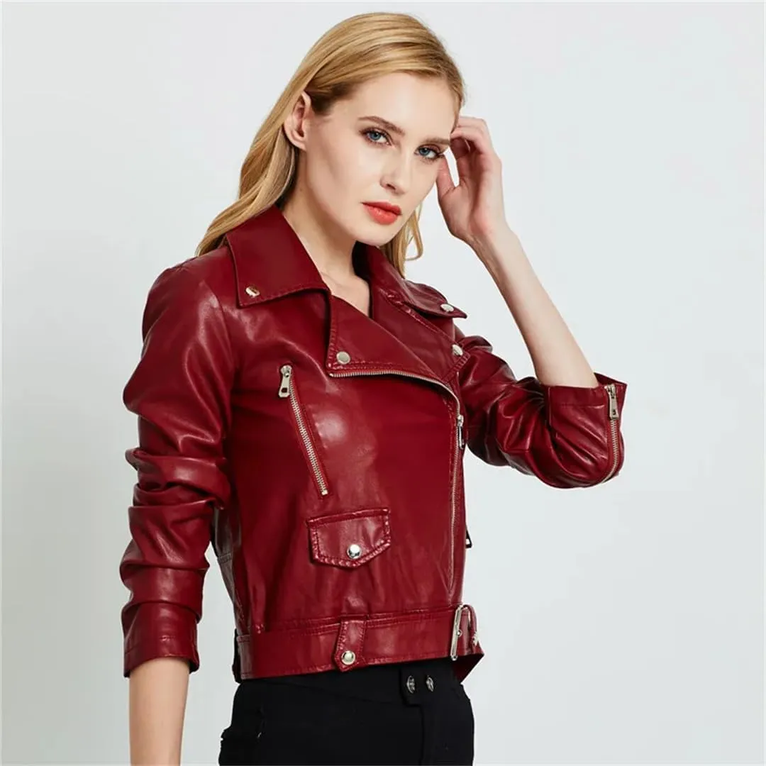 Women's Autumn And Winter Faux Leather Jacket Zipper Basic Coat Lapel Motorcycle Jacket Women's Leather Coat