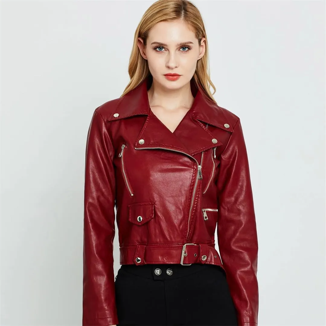 Women's Autumn And Winter Faux Leather Jacket Zipper Basic Coat Lapel Motorcycle Jacket Women's Leather Coat