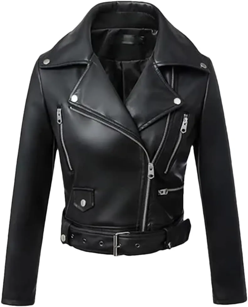 Women's Autumn And Winter Faux Leather Jacket Zipper Basic Coat Lapel Motorcycle Jacket Women's Leather Coat
