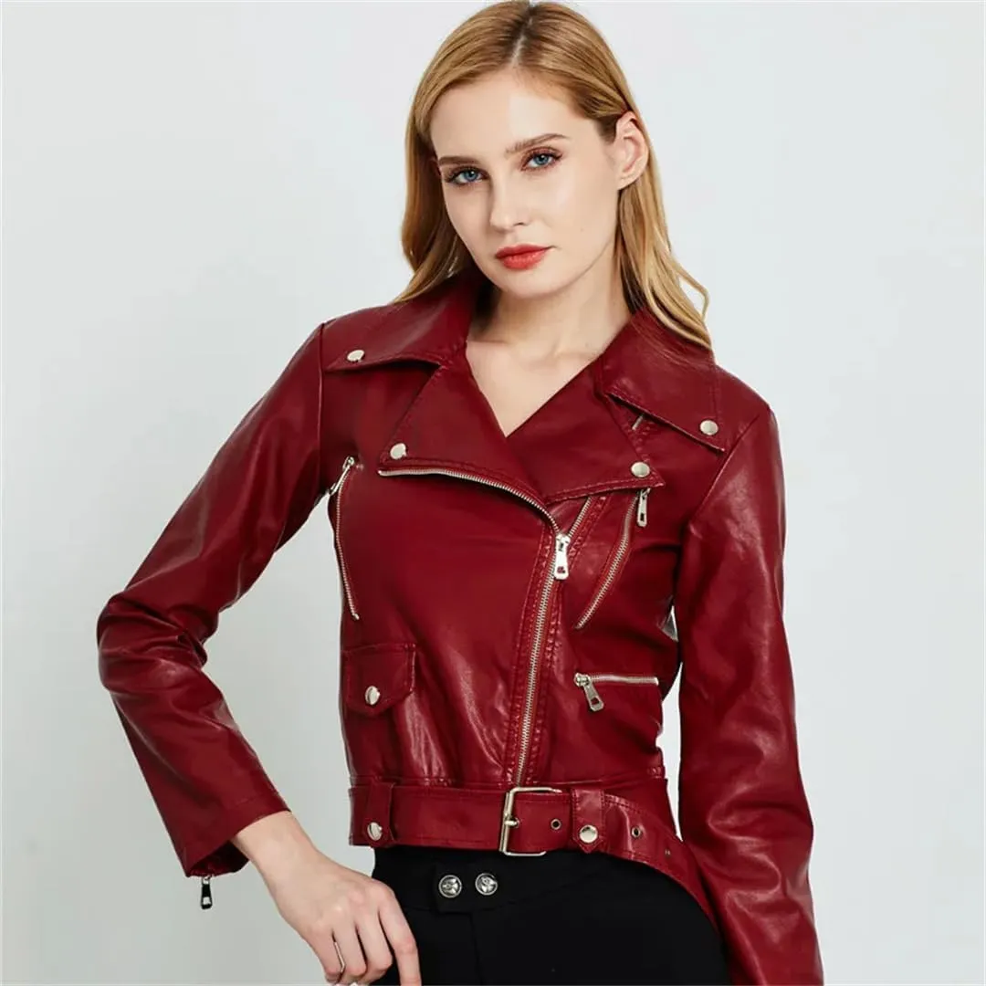 Women's Autumn And Winter Faux Leather Jacket Zipper Basic Coat Lapel Motorcycle Jacket Women's Leather Coat