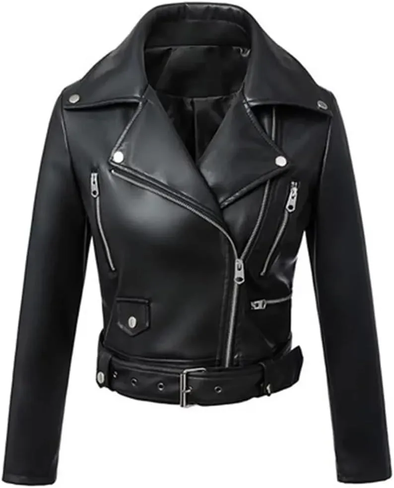 Women's Autumn And Winter Faux Leather Jacket Zipper Basic Coat Lapel Motorcycle Jacket Women's Leather Coat