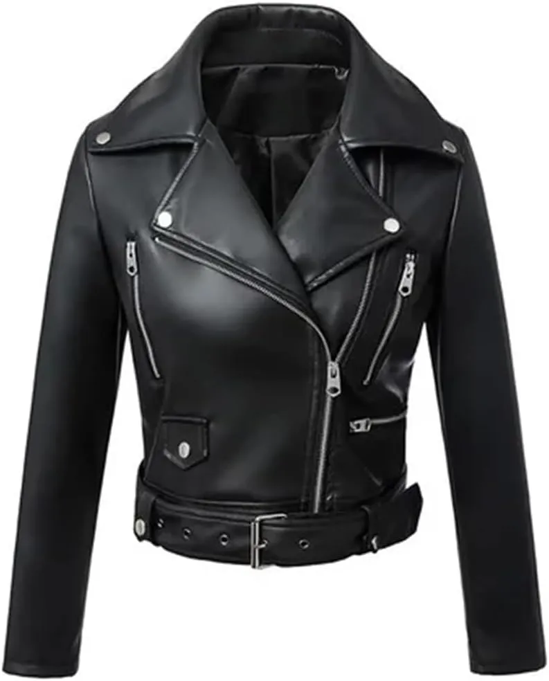 Women's Autumn And Winter Faux Leather Jacket Zipper Basic Coat Lapel Motorcycle Jacket Women's Leather Coat