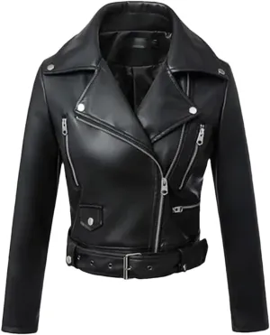 Women's Autumn And Winter Faux Leather Jacket Zipper Basic Coat Lapel Motorcycle Jacket Women's Leather Coat