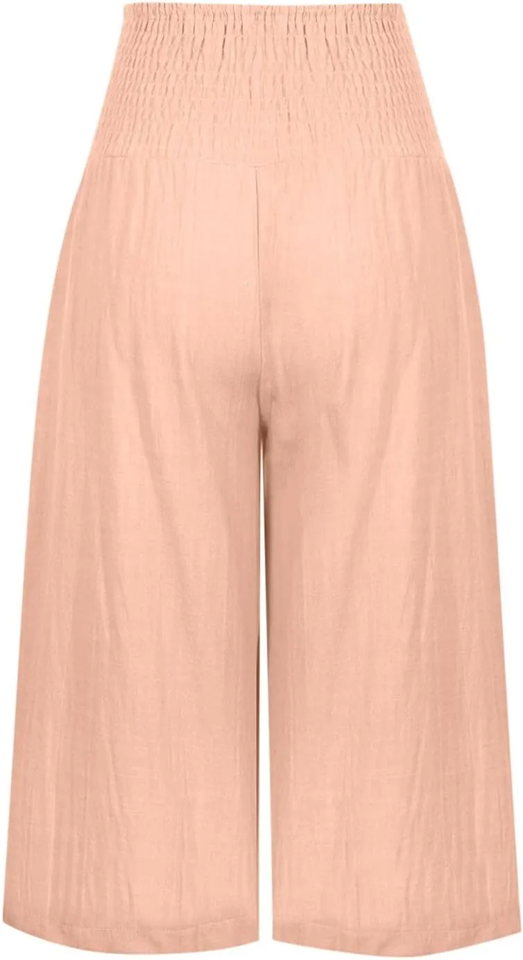 Women's Black Linen Capri Pants, Plus Size Summer Clothes, Palazzo Pants for Women