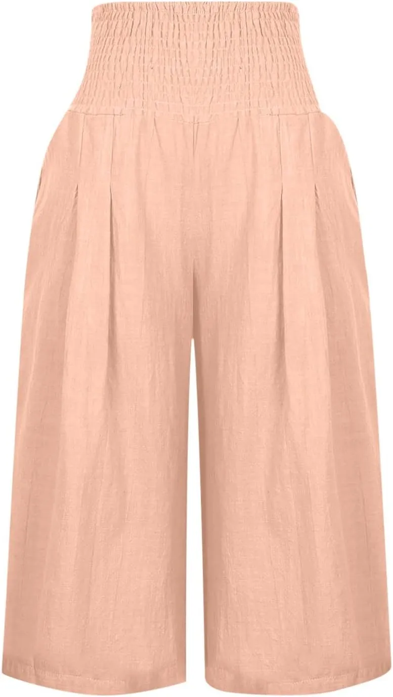 Women's Black Linen Capri Pants, Plus Size Summer Clothes, Palazzo Pants for Women