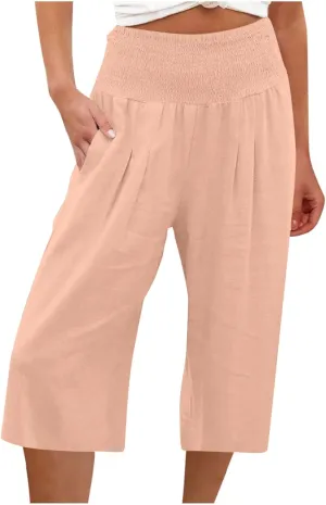 Women's Black Linen Capri Pants, Plus Size Summer Clothes, Palazzo Pants for Women