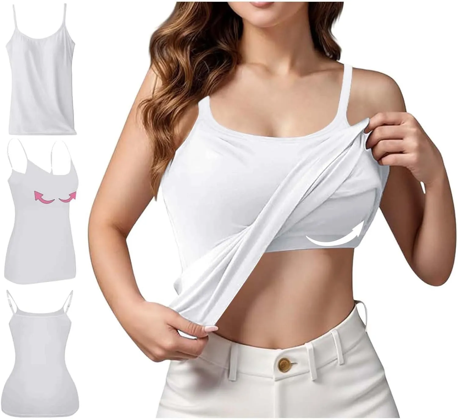 Womens Camisole Tops Shelf Bra Breathable Cool Adjustable Liftup Spaghetti Strap Cami Tank Summer Cotton Undershirts