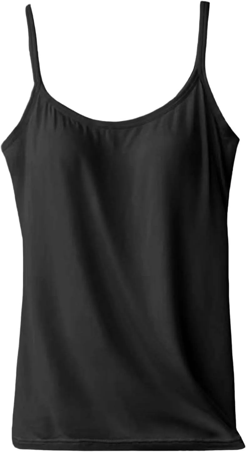 Womens Camisole Tops Shelf Bra Breathable Cool Adjustable Liftup Spaghetti Strap Cami Tank Summer Cotton Undershirts
