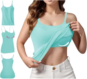 Womens Camisole Tops Shelf Bra Breathable Cool Adjustable Liftup Spaghetti Strap Cami Tank Summer Cotton Undershirts