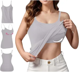 Womens Camisole Tops Shelf Bra Breathable Cool Adjustable Liftup Spaghetti Strap Cami Tank Summer Cotton Undershirts
