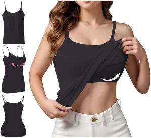 Womens Camisole Tops Shelf Bra Breathable Cool Adjustable Liftup Spaghetti Strap Cami Tank Summer Cotton Undershirts