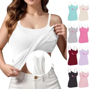 Womens Camisole Tops Shelf Bra Breathable Cool Adjustable Liftup Spaghetti Strap Cami Tank Summer Cotton Undershirts