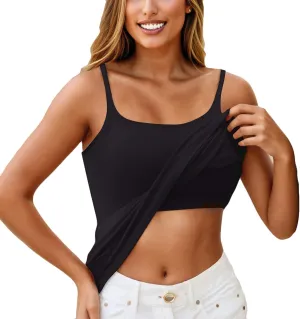 Womens Camisole with Shelf Bra Cotton Undershirts Basic Layer Camis Adjustable Spaghetti Strap Tank Tops