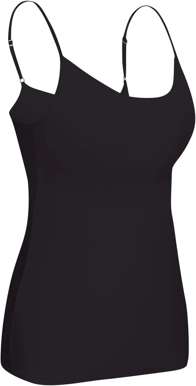 Womens Camisole with Shelf Bra Cotton Undershirts Basic Layer Camis Adjustable Spaghetti Strap Tank Tops