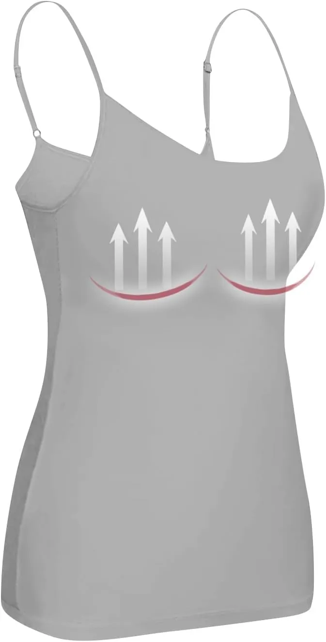 Womens Camisole with Shelf Bra Cotton Undershirts Basic Layer Camis Adjustable Spaghetti Strap Tank Tops