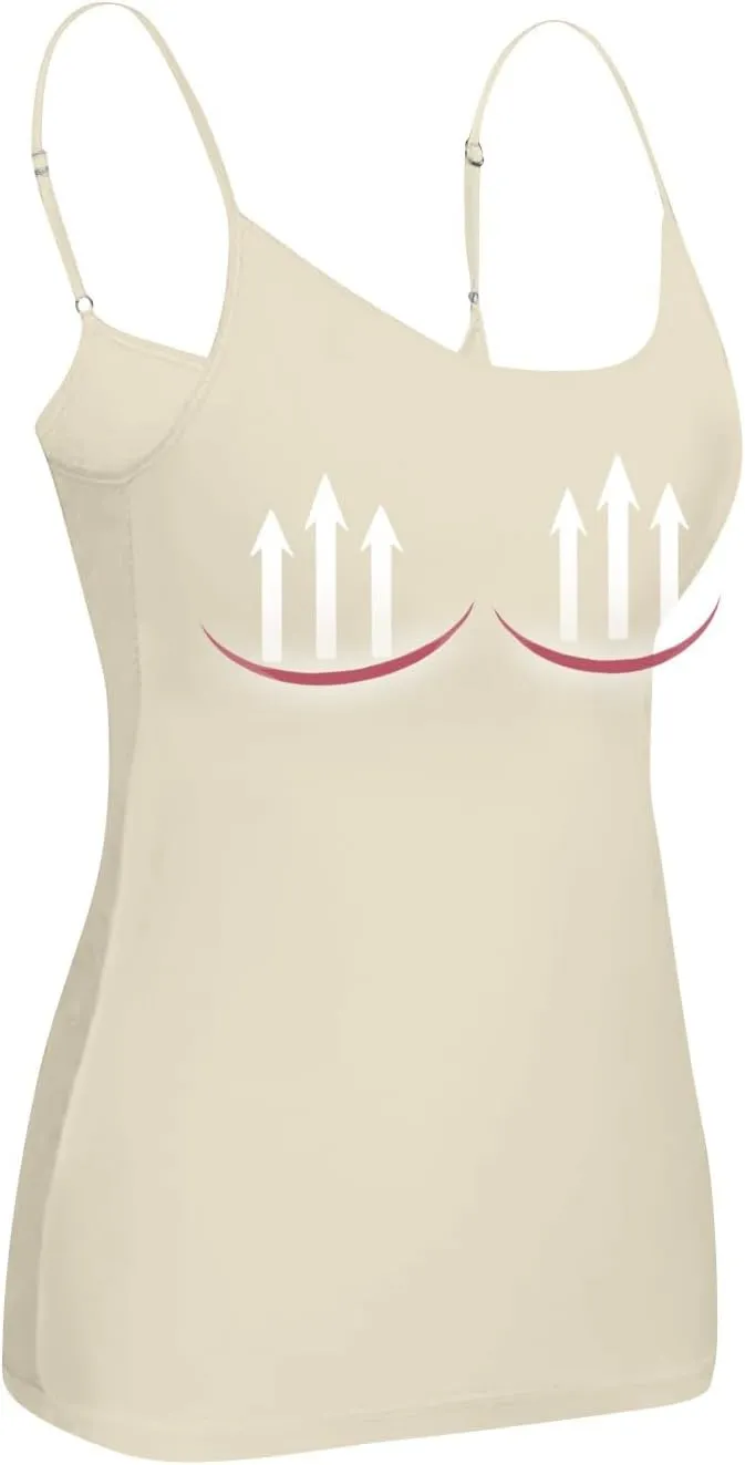 Womens Camisole with Shelf Bra Cotton Undershirts Basic Layer Camis Adjustable Spaghetti Strap Tank Tops