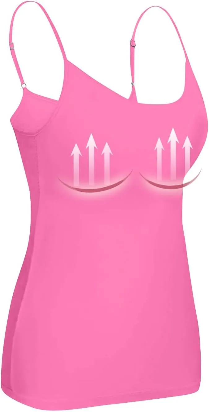 Womens Camisole with Shelf Bra Cotton Undershirts Basic Layer Camis Adjustable Spaghetti Strap Tank Tops