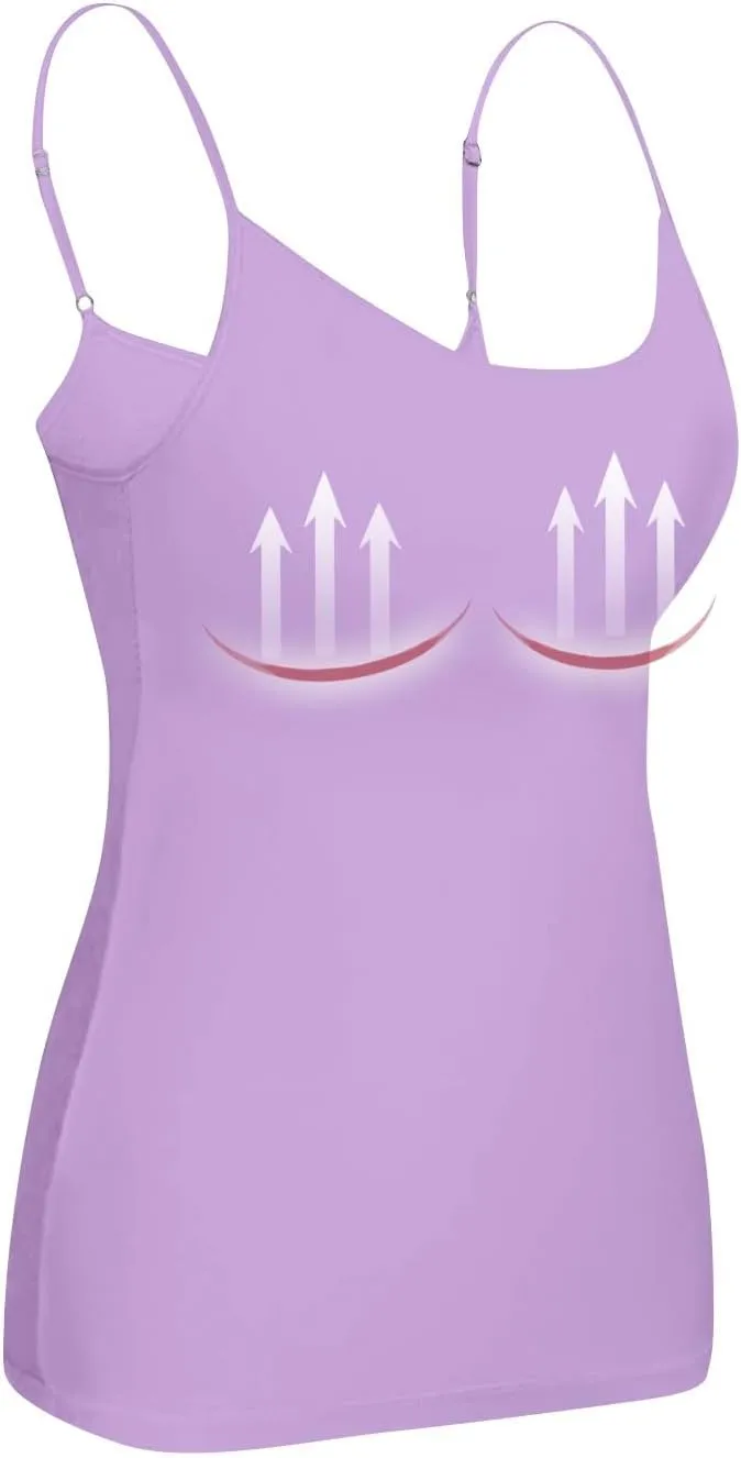 Womens Camisole with Shelf Bra Cotton Undershirts Basic Layer Camis Adjustable Spaghetti Strap Tank Tops