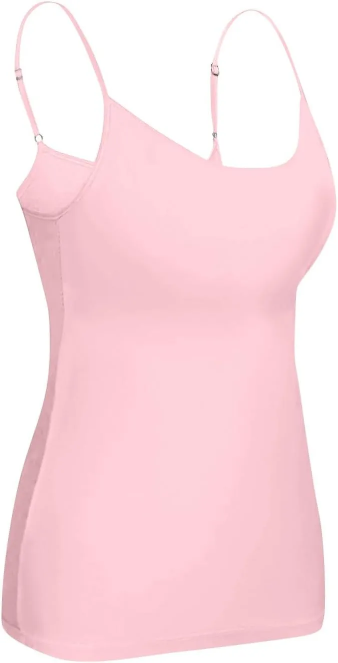 Womens Camisole with Shelf Bra Cotton Undershirts Basic Layer Camis Adjustable Spaghetti Strap Tank Tops