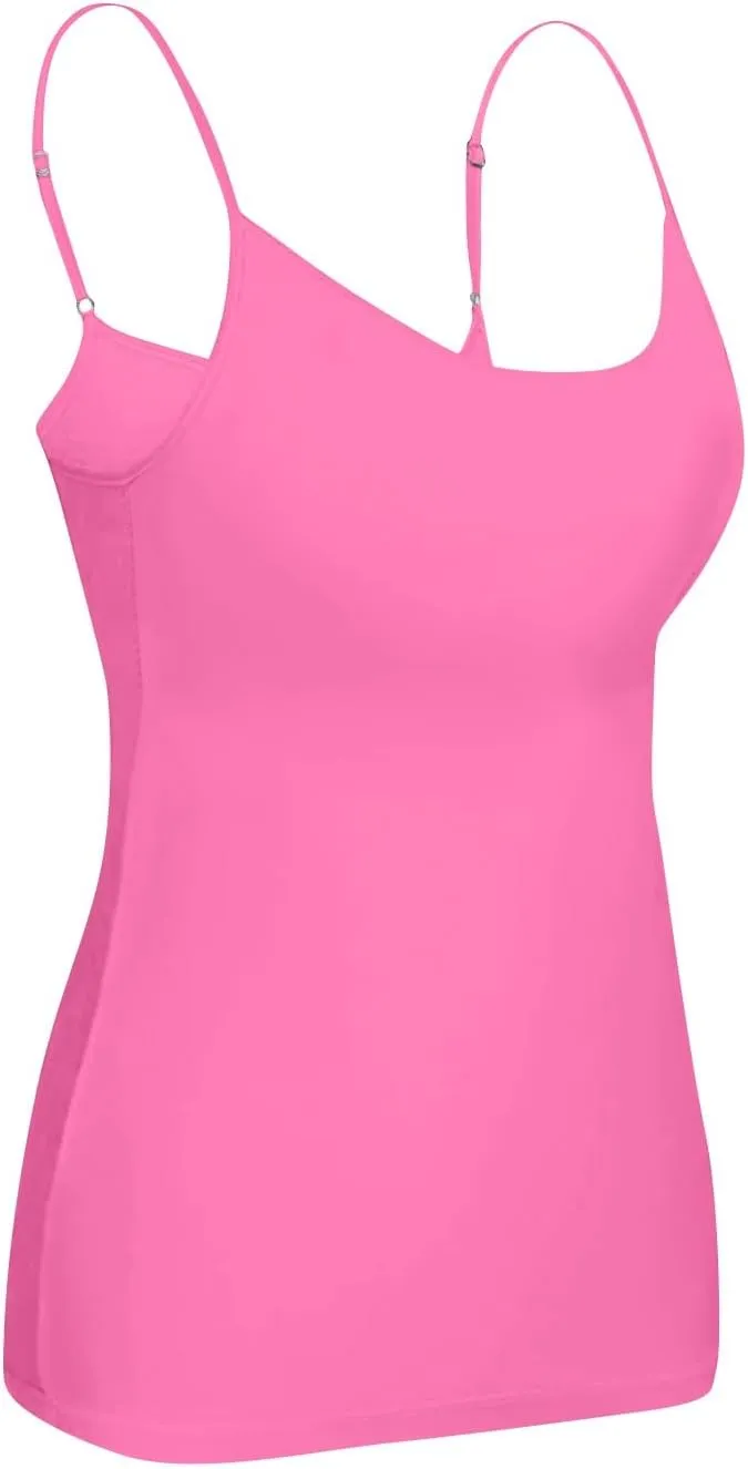 Womens Camisole with Shelf Bra Cotton Undershirts Basic Layer Camis Adjustable Spaghetti Strap Tank Tops