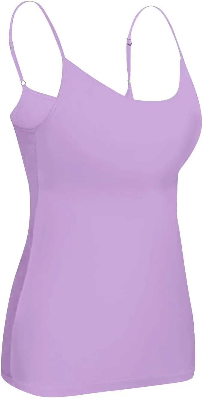 Womens Camisole with Shelf Bra Cotton Undershirts Basic Layer Camis Adjustable Spaghetti Strap Tank Tops
