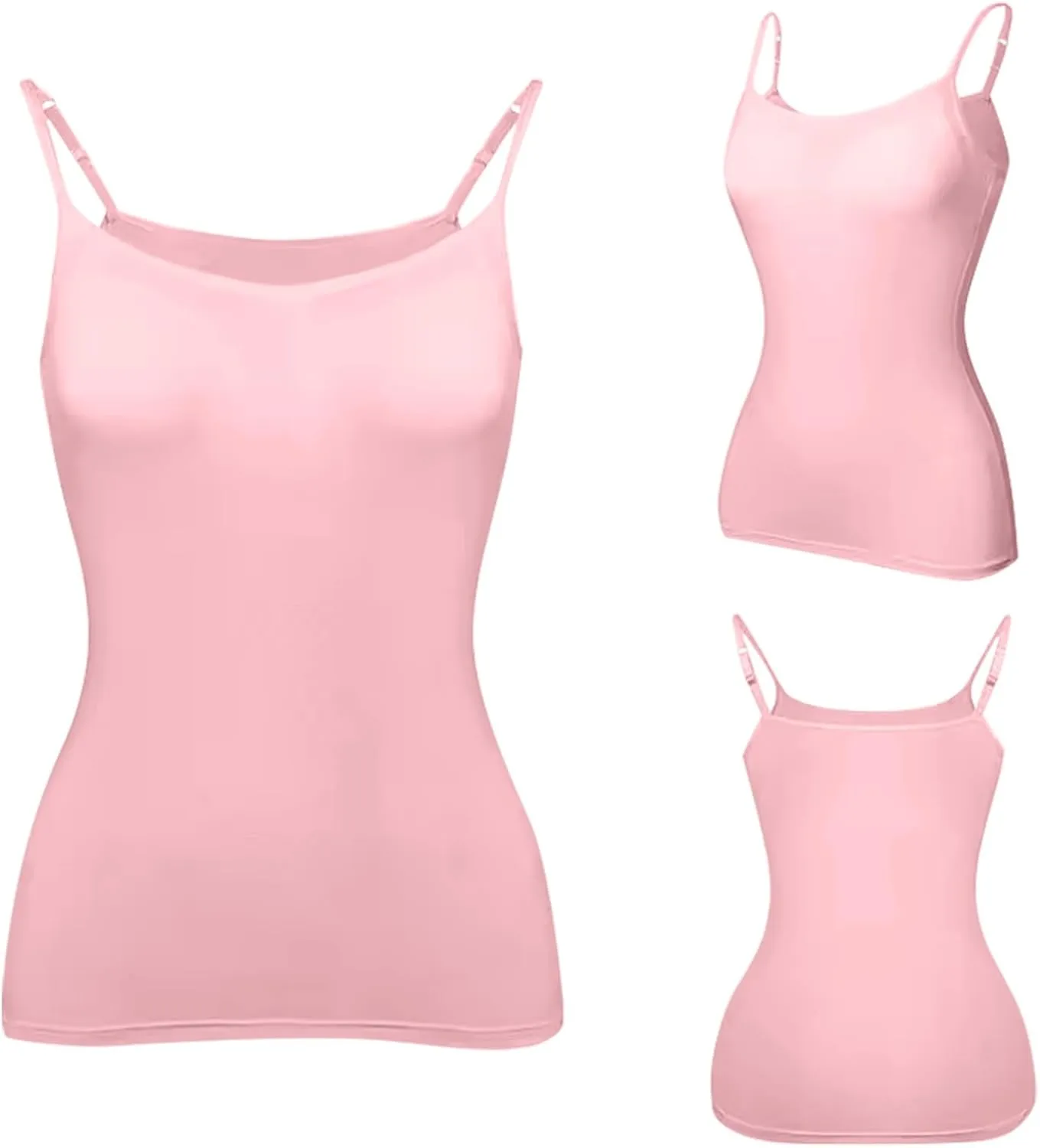 Womens Camisole with Shelf Bra Cotton Undershirts Basic Layer Camis Adjustable Spaghetti Strap Tank Tops