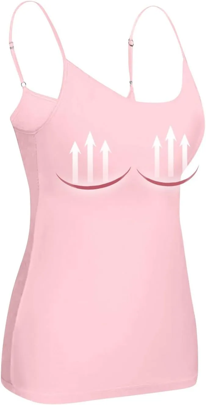 Womens Camisole with Shelf Bra Cotton Undershirts Basic Layer Camis Adjustable Spaghetti Strap Tank Tops