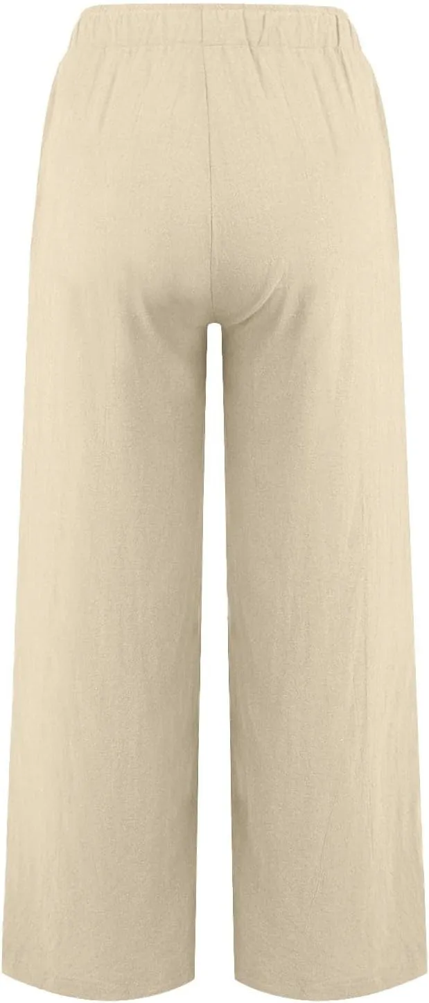 Womens Cargo Pants Straight Leg Summer Linen Cotton Low Rise, Ankle Pants for Women Plus Size Workout Trousers
