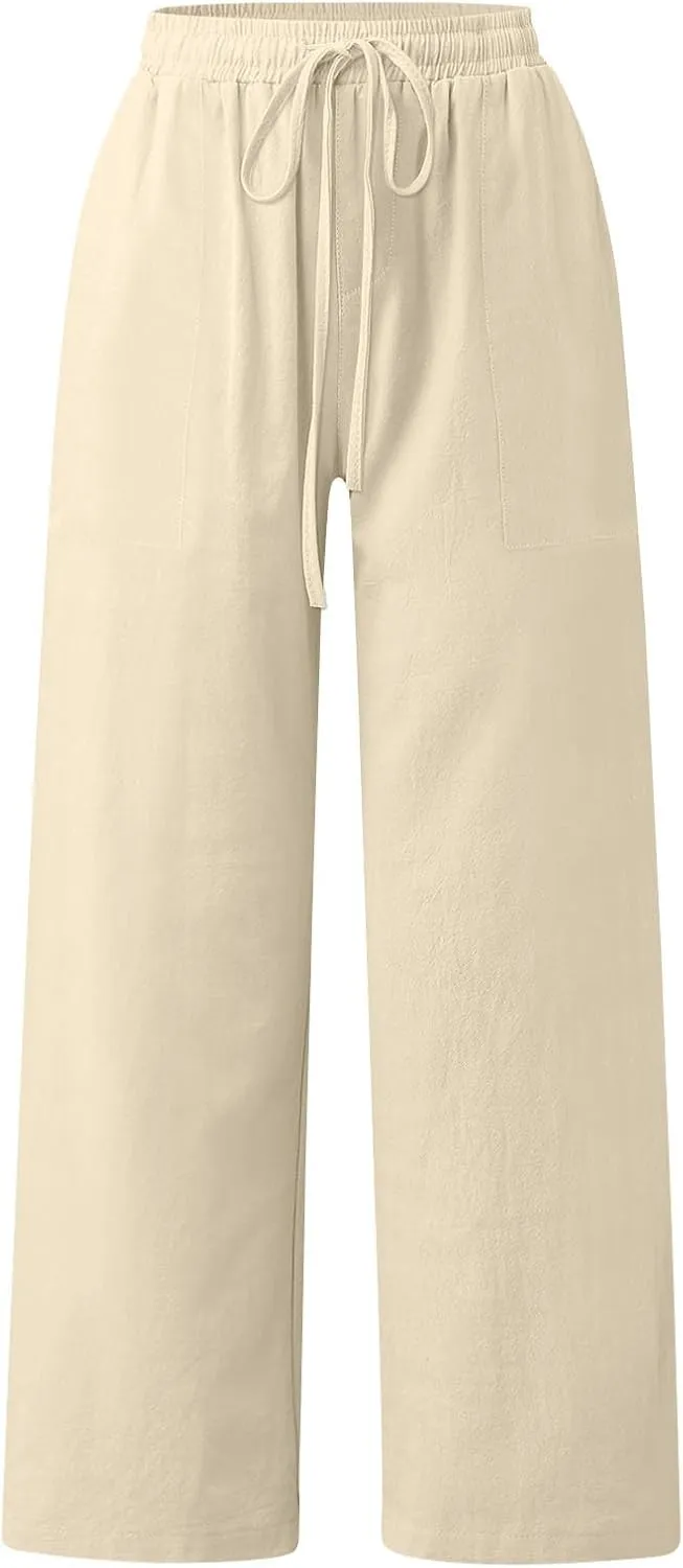 Womens Cargo Pants Straight Leg Summer Linen Cotton Low Rise, Ankle Pants for Women Plus Size Workout Trousers