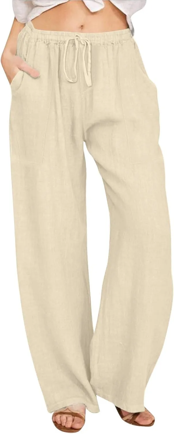 Womens Cargo Pants Straight Leg Summer Linen Cotton Low Rise, Ankle Pants for Women Plus Size Workout Trousers
