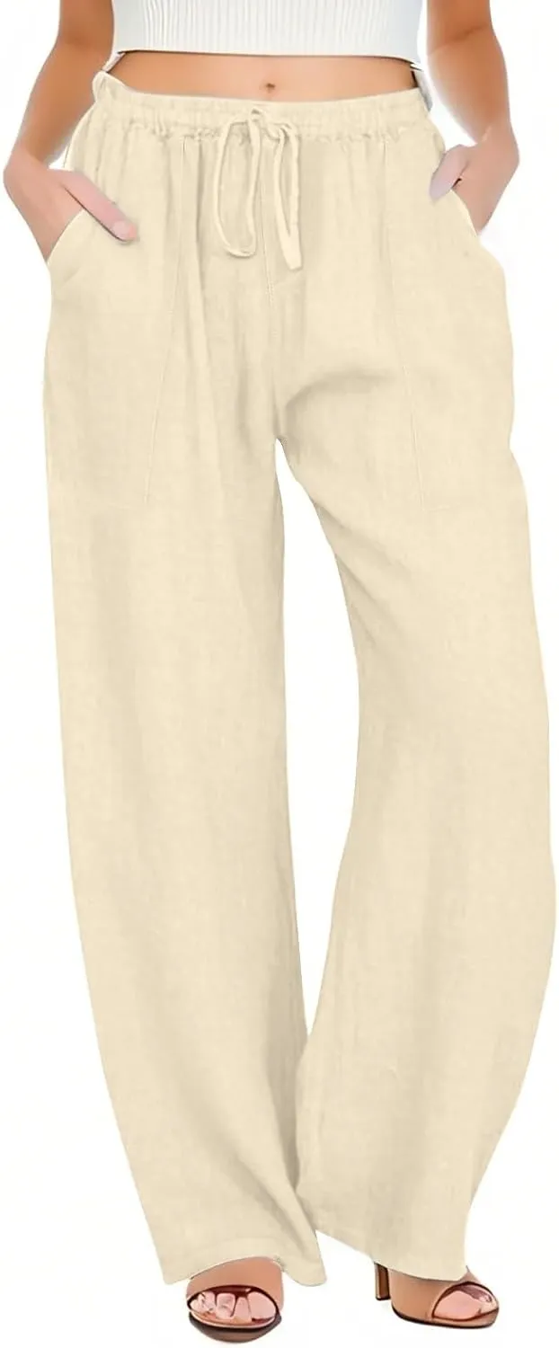 Womens Cargo Pants Straight Leg Summer Linen Cotton Low Rise, Ankle Pants for Women Plus Size Workout Trousers